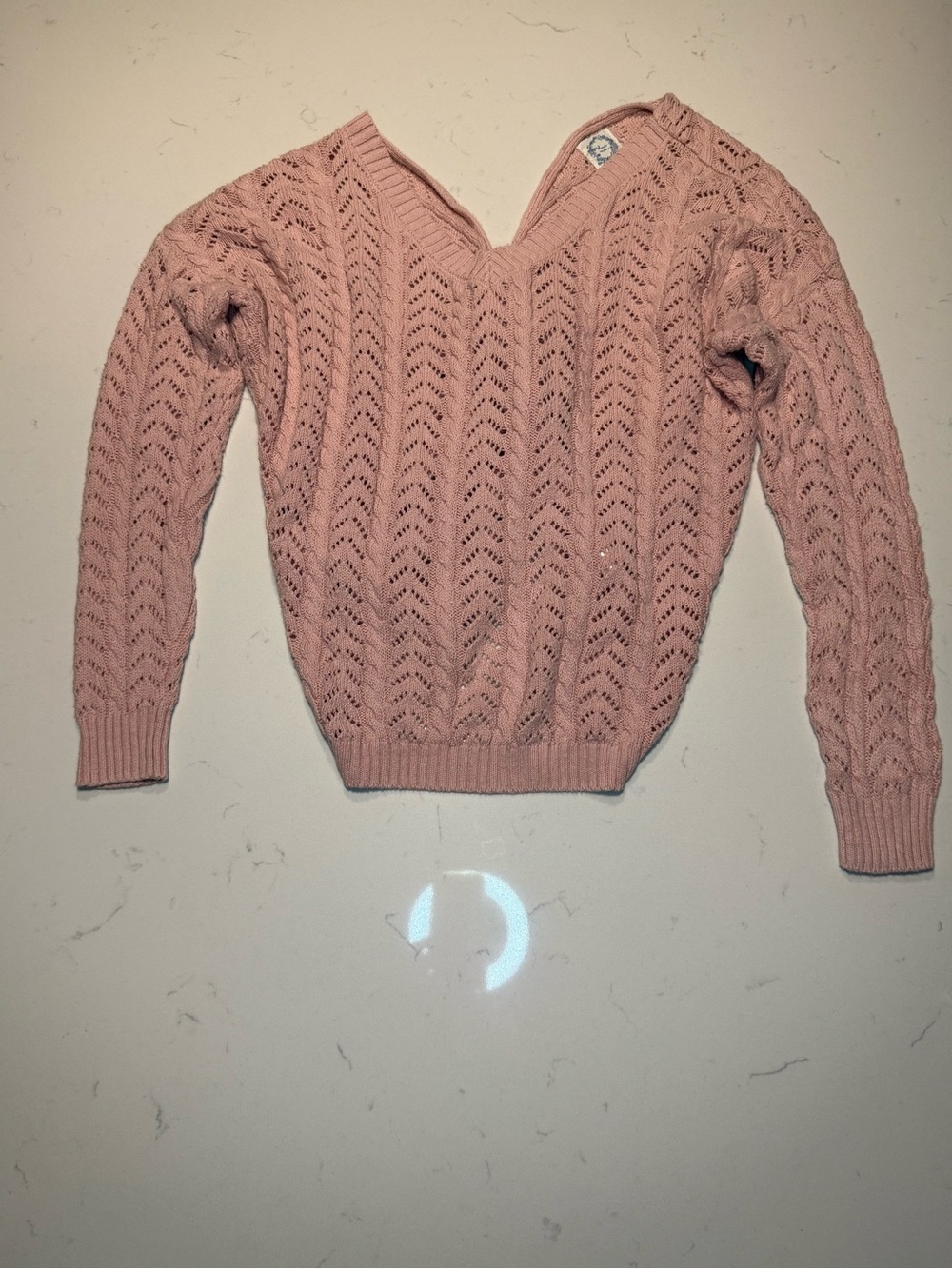 V-Neck Pointelle Knit Sweater - Blush Pink